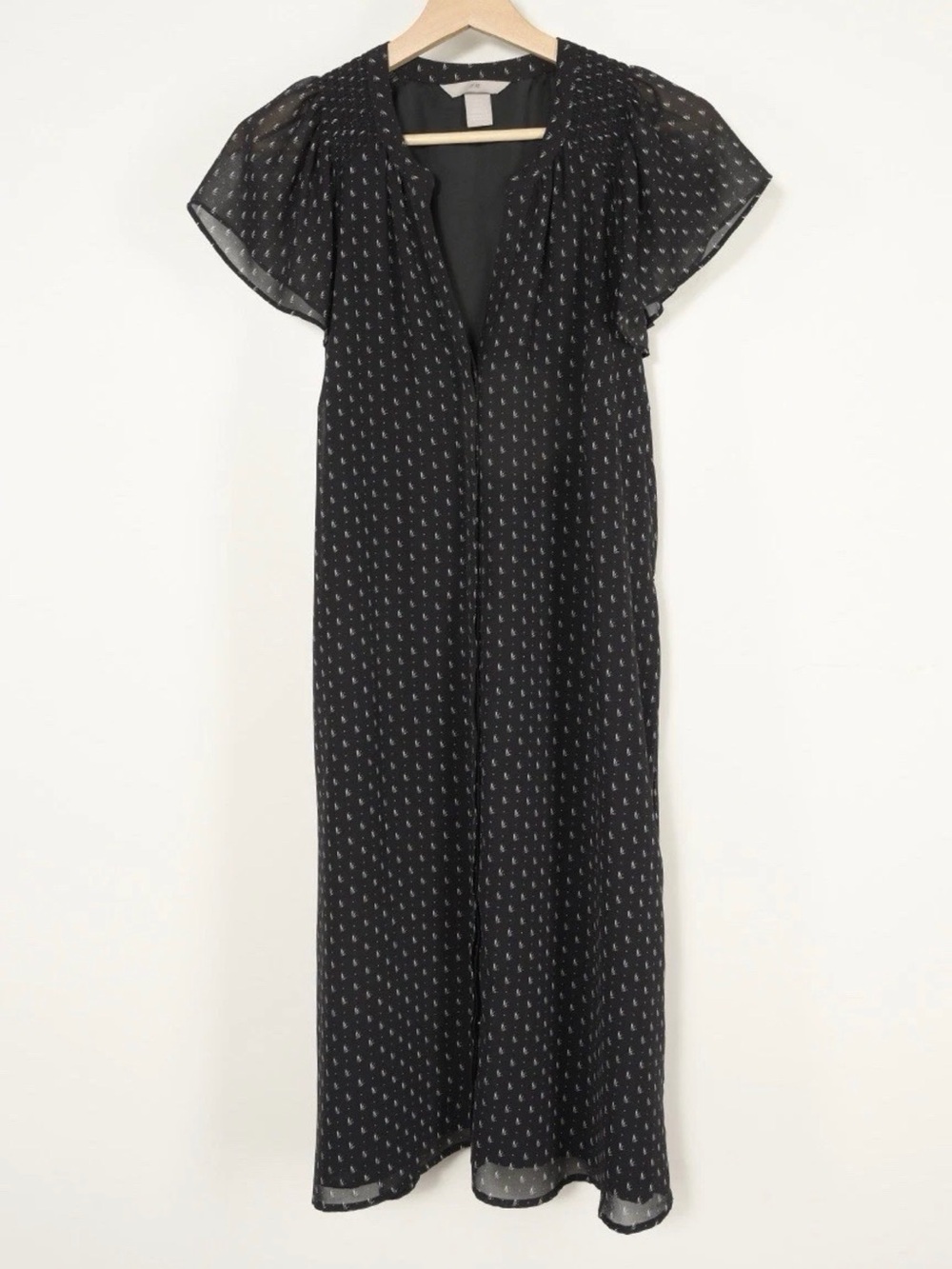 H&M Black Printed Dress with Flutter Sleeves